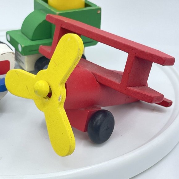 Devrian Global Industries 4 Piece Wood Toy Set Police Car Biplane Jet Dump Truck - Picture 5 of 9